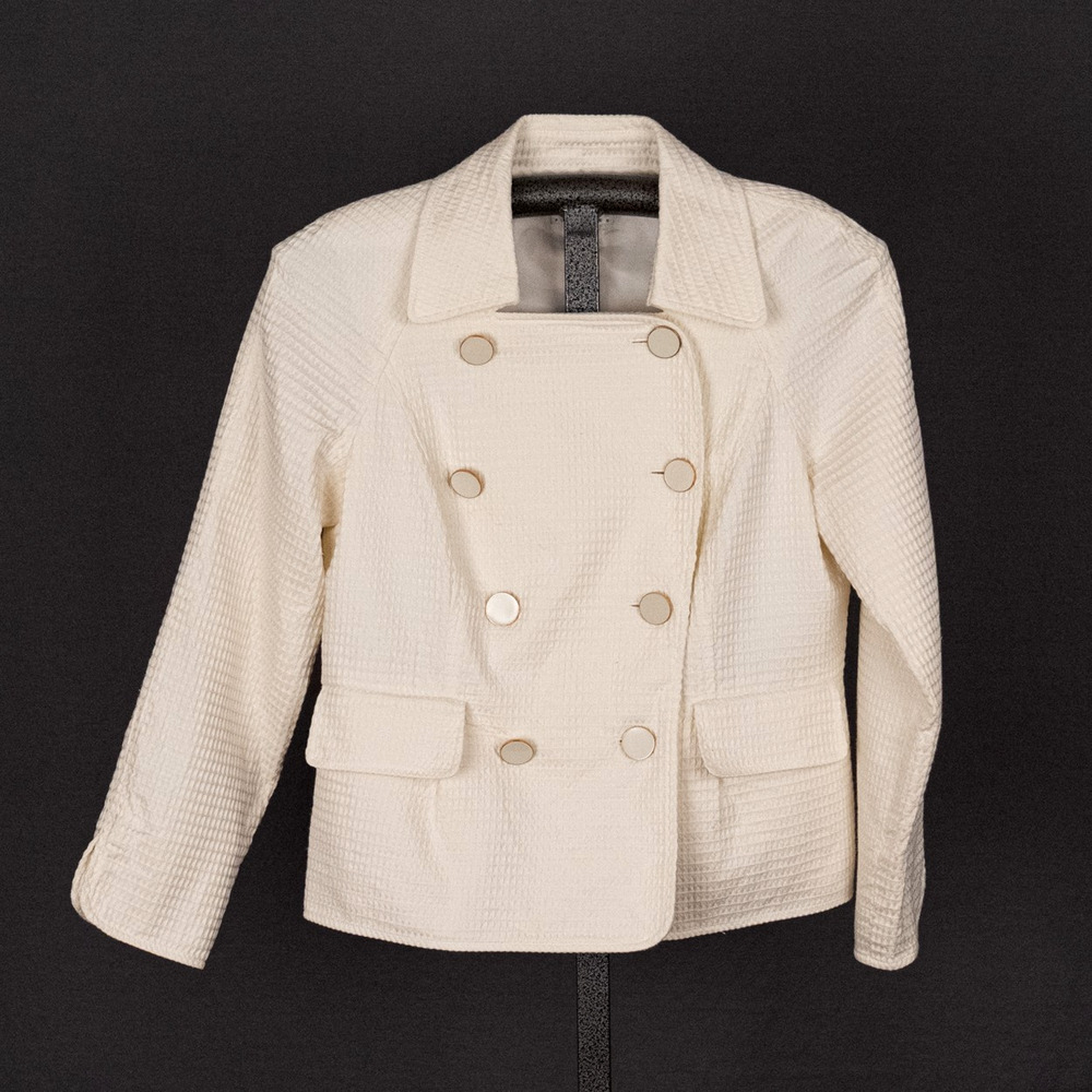 Talbots Double Breasted Blazer Size 8 PETITE Waffle Knit Cotton Classic Career